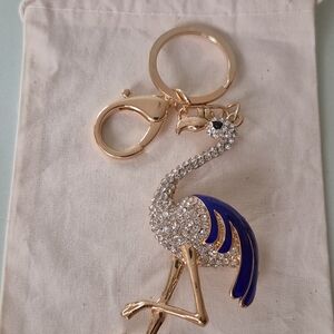 Elegant Gold and Blue Flamingo Keychain